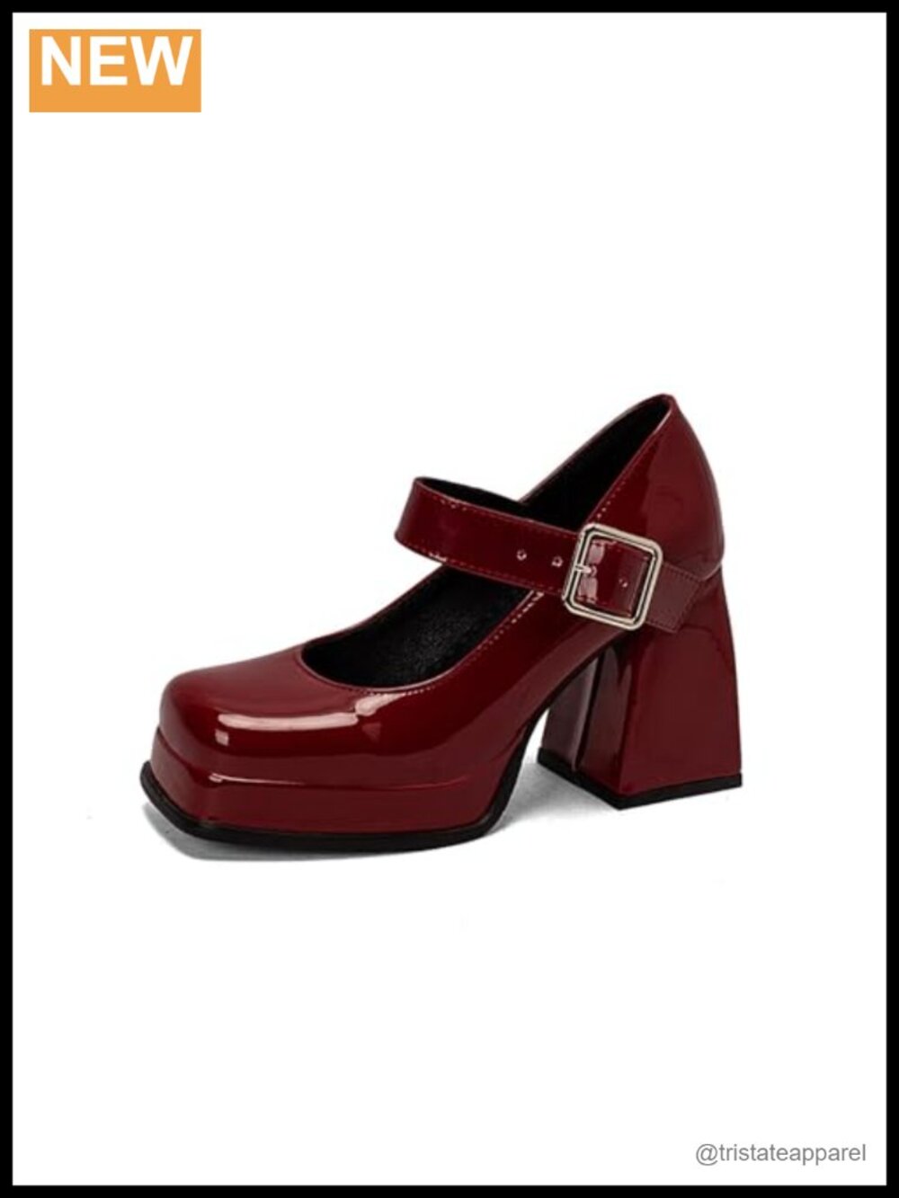 Patent Leather Platform Mary Janes Chunky High Heels Square Toe Buckle Strap